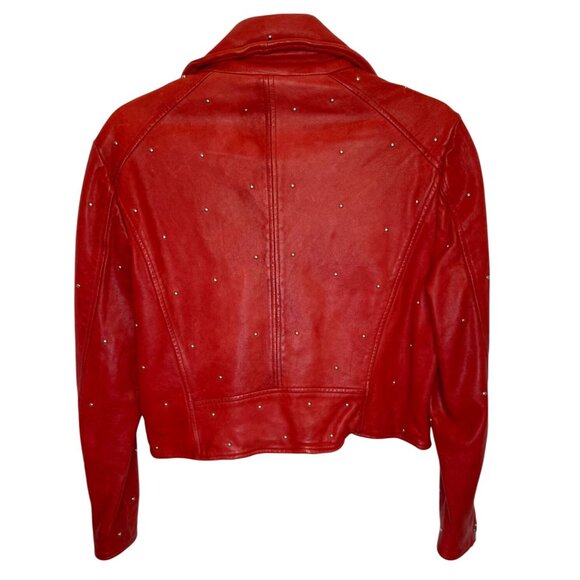 LAMARQUE Red Studded Leather Moto Jacket - Size L - Picture 4 of 6